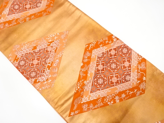 菱形蜀紅錦織り出し袋帯